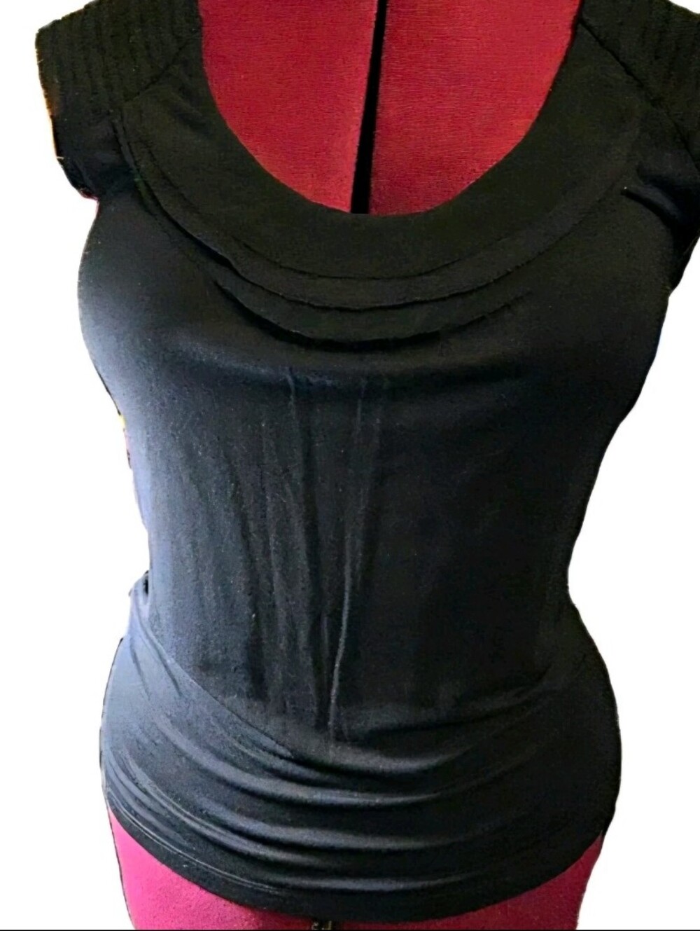Black Raw Edge Chiffon Layered Ruffle Top Soft Tshirt Knit Size L - Picture 5 of 5